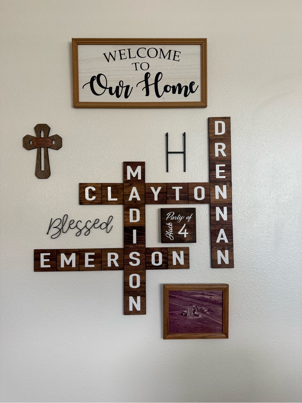 Welcome to Our Home Brown Wood Scrabble Wall Sign Set